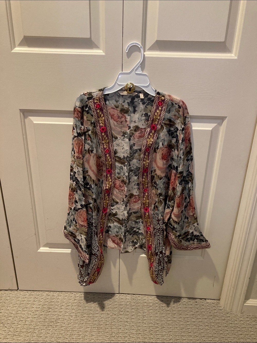 Soft Surroundings Sheer Floral Kimono in Pink and Gray